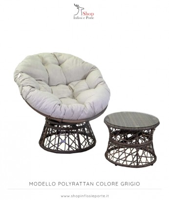 Salotto imbottito composto da poltrona in alluminio rivestito in polyrattan e tavolino tondo